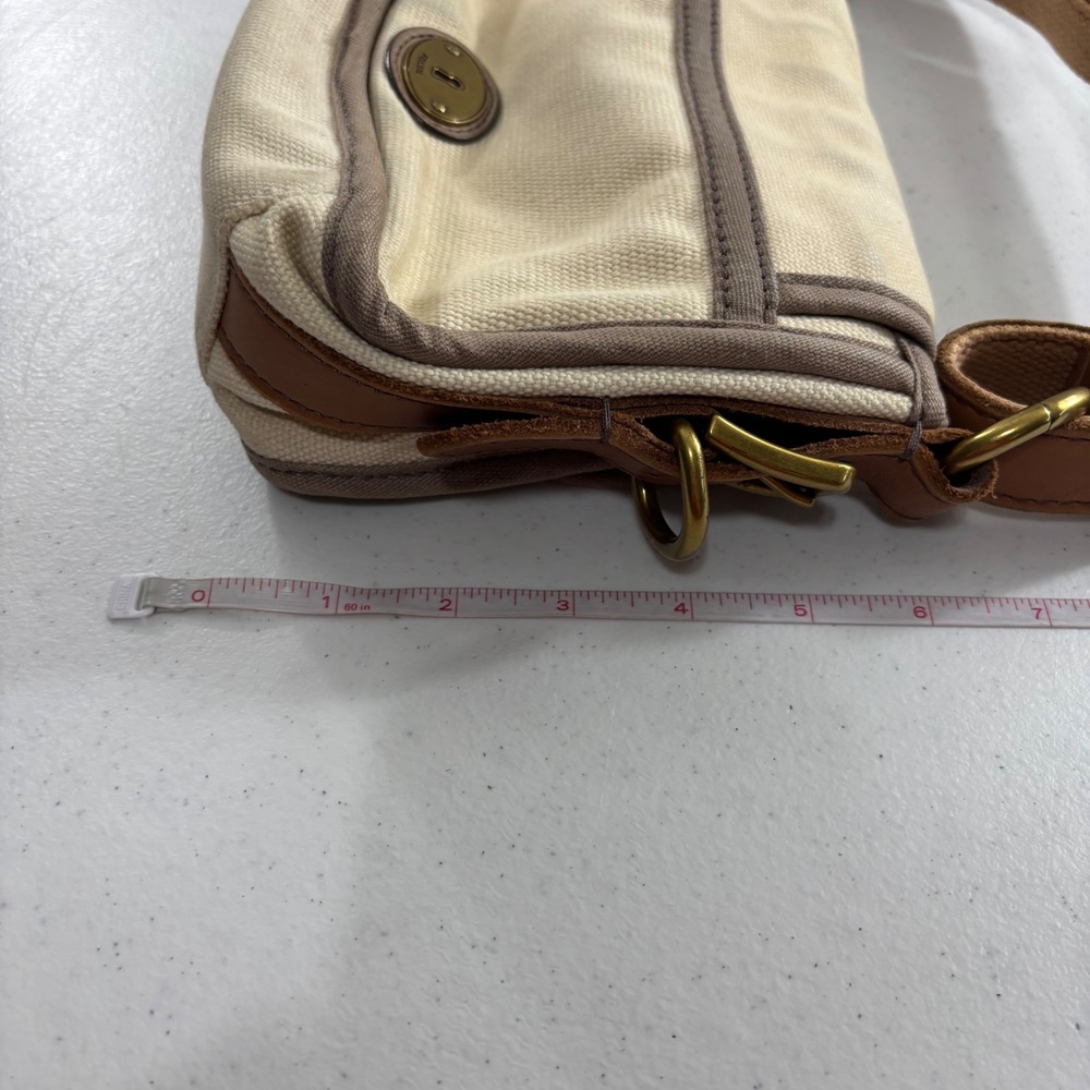 Fossil Long Live Vintage Issue 54 Canvas Crossbody Bag Cream Brown Messenger - Picture 15 of 16